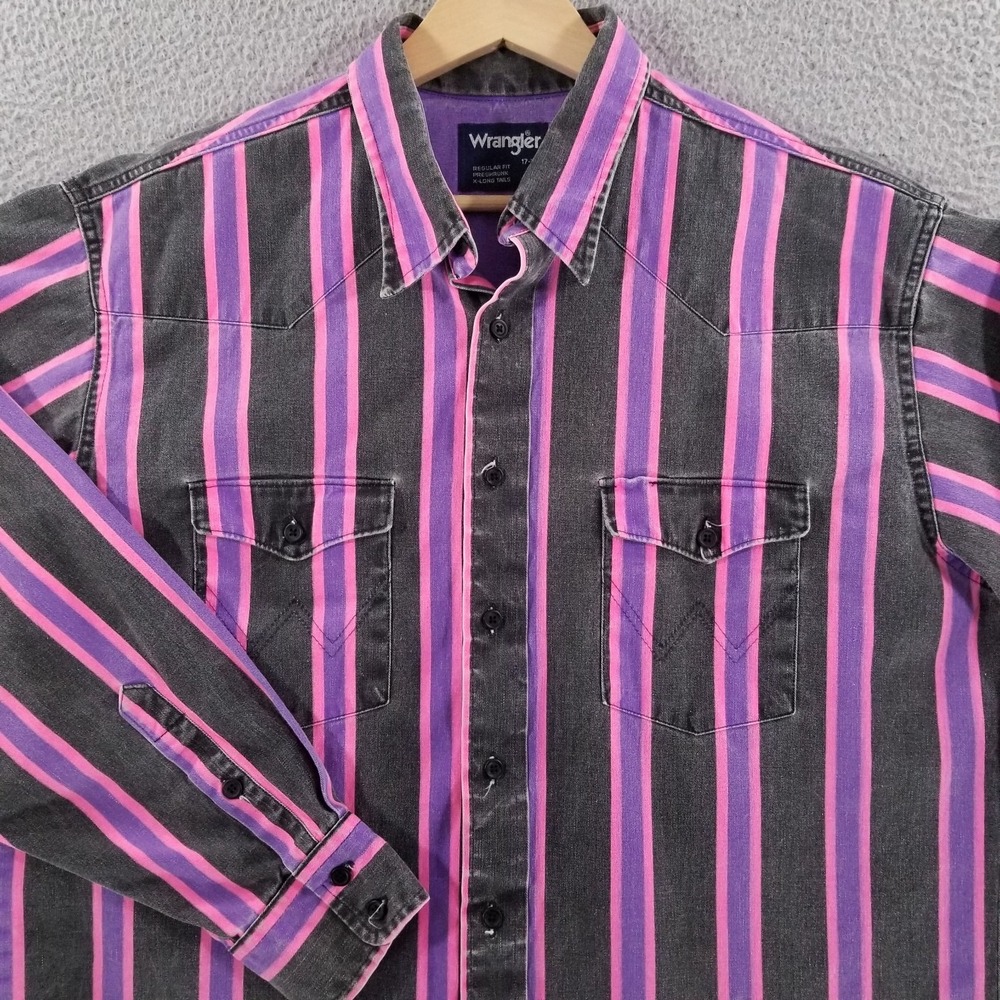 Vtg Wrangler Brushpopper 17 34 XL Black Hot Pink Purple Western Rodeo Neon 90s